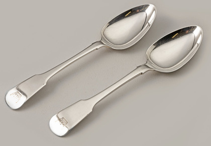 Cape Silver Tablespoons (Pair) - Lawrence Twentyman, Heathcote Family Crest